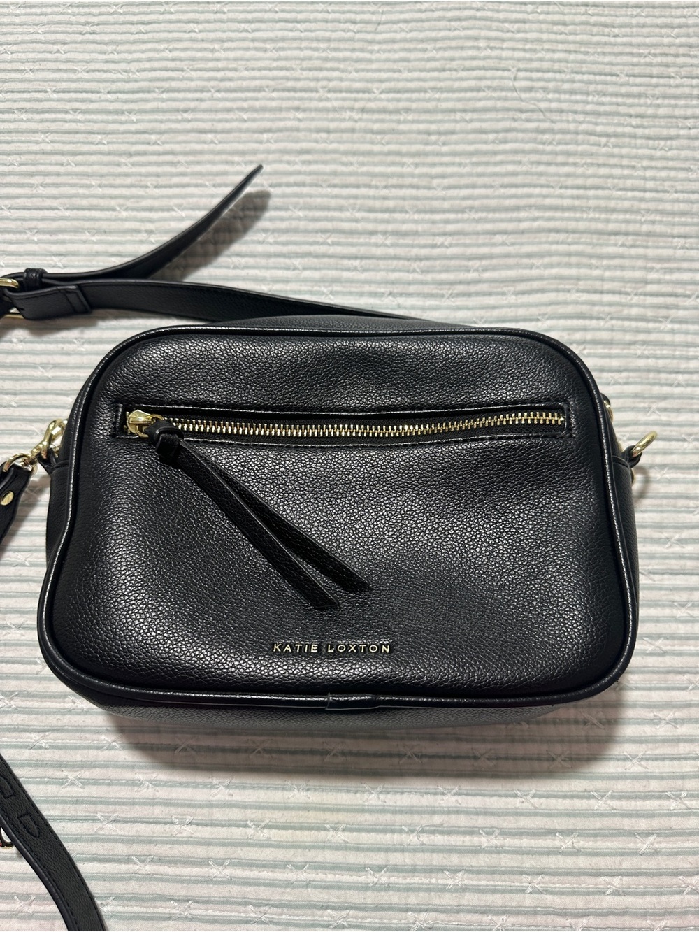 Katie Loxton Black Pebbled Faux Leather Crossbody Bag with Tassel Zip